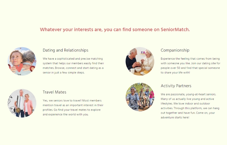 Screenshot from SeniorMatch homepage