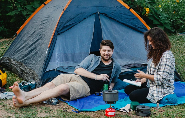 A couple just having fun in their casual camping date